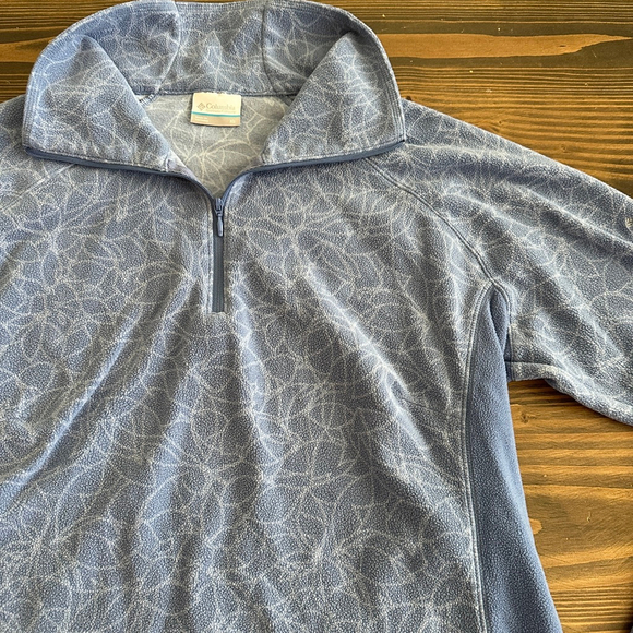 Columbia Tops - Women's Columbia Blue & White Patterned Fleece 1/4 Zip Sweatshirt XL Outdoor
